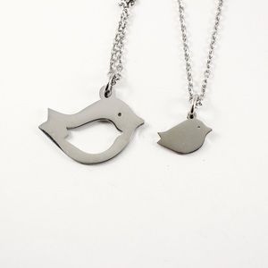 Mama bird and baby bird silver necklaces